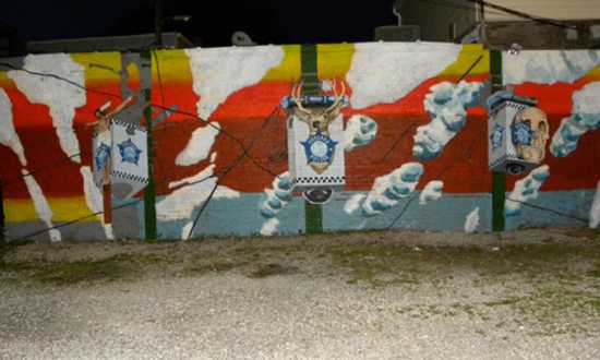 A picture of the mural before the city's destruction